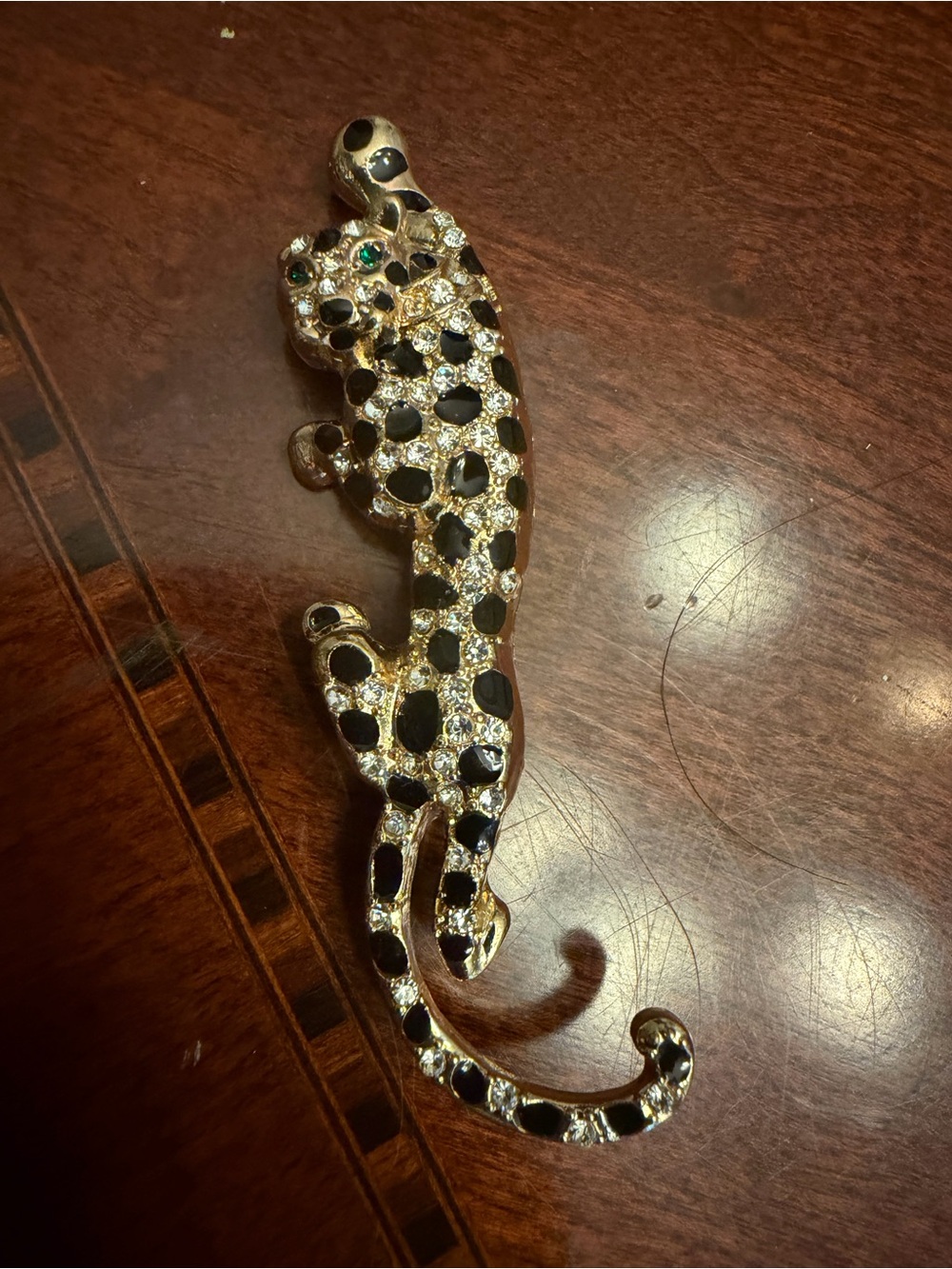 Leopard Panther Brooch Pin in Gold with Black Spots and Clear Crystals